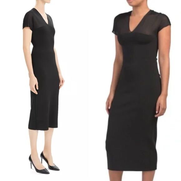 NWT Theory Kimono Illusion Fitted Dress in Black Glossed Women Size Small S LBD - Picture 3 of 16